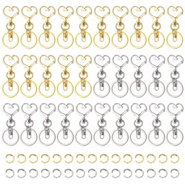 Yangfei Pack of 30 Heart Keyrings, Gold Silver Key Ring, Metal Small Key Rings, Key Clips, Carabiner Hook with Key Ring for Crafts, Gift Crafts