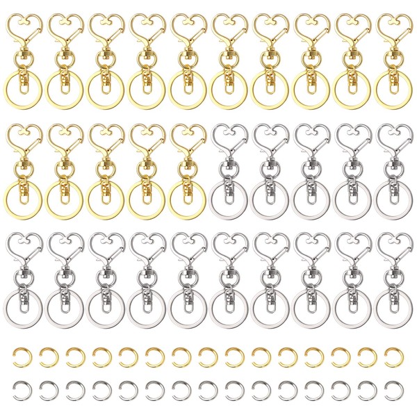 Yangfei Pack of 30 Heart Keyrings, Gold Silver Key Ring,