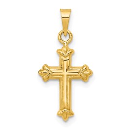 Unbranded 14K Yellow Gold Fleur De Lis Hollow Cross Charm