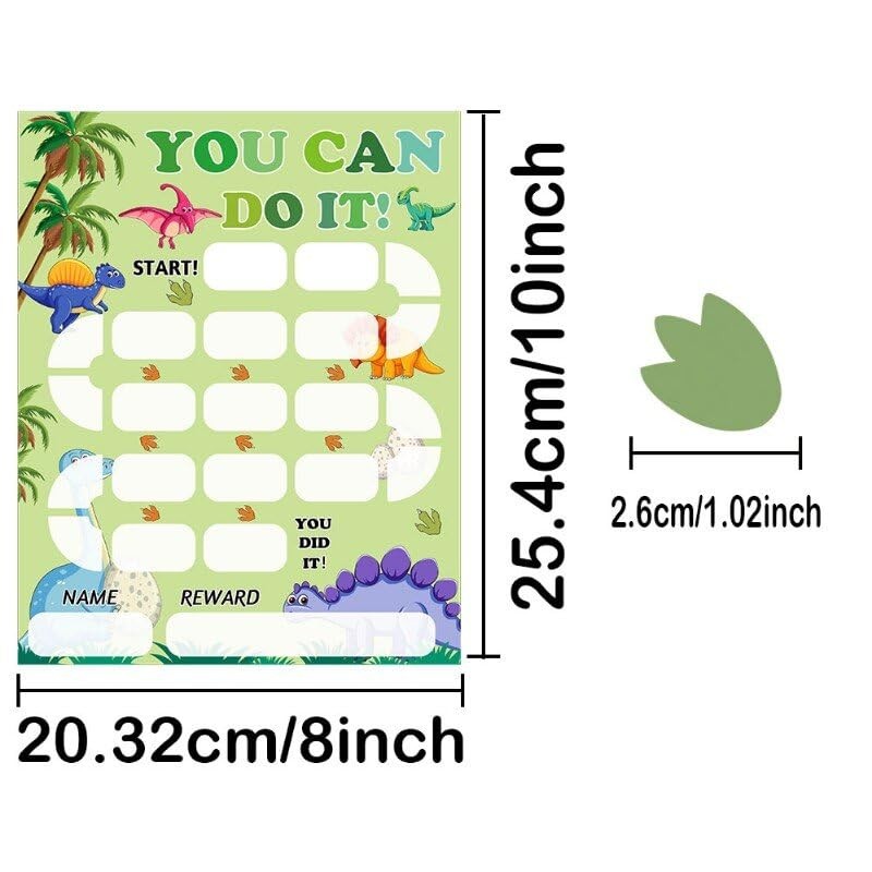 Dinosaur Reward Chart Cards with Stickers-Reusable Behavior Incentive Chart Card