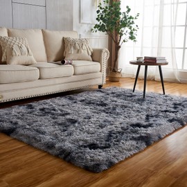 Achiiso Soft High Pile Rug, Washable Comfortable Rug, Non-Slip Fluffy Rug for Bedroom, Children's Room, Living Room (Dark Grey, 80 x 120 cm)