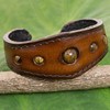 NOVICA Artisan Handmade Tigers Eye Cuff Bracelet in Leather Thailand