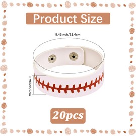 CALFOVERA 20PCS PU Leather Baseball Bracelets Bulk Party Favors Softball Cuff Wristbands Adjustable Baseball Athletes Bangle Team Pack Jewelry Bracelet for Men Women Sports Player Gift (Red)