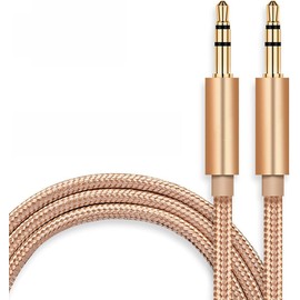 Aux Cable 3.5mm, Mini jack to Mini jack Nylon Braided Headphone Aux to Aux cord Leads for Car, Stereo jack Cables Compatible with Earphone Car Speaker Amp Soundbar TV PC Laptop MP3 Player (Gold)