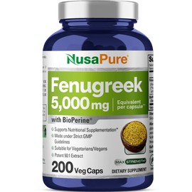 NusaPure Fenugreek Capsules, 50:1 Extract, 100 mg Equivalent to 5,000mg, 200 Veggie Caps, Non-GMO, Vegan