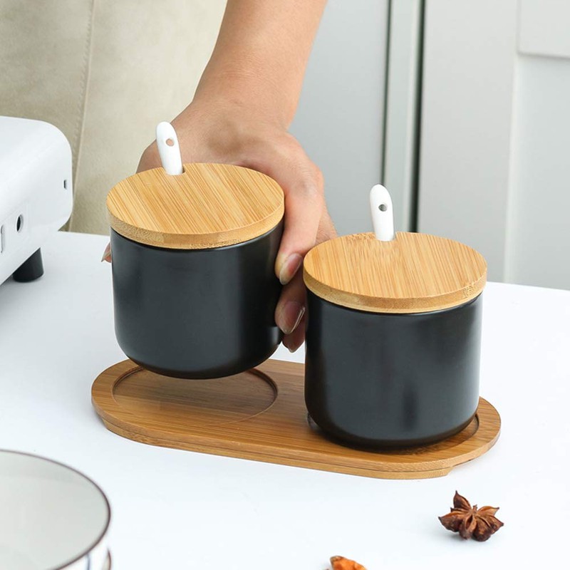 OnePine Set of 2 Sugar Bowl, 260ml Ceramic Spice Jar