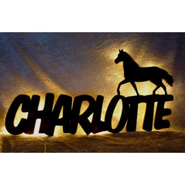 Wooden Design Electronic Lamp - Horse’s Head Decoration - Equine Gift with Name for Girls, Boys, Women - Room Furniture for Children's Birthday
