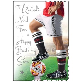 Manchester United Birthday Card for Son - Football Design - Manchester Utd's No.1 Fan - Special Finishes and Illustrated Insert Leaf - Made in the UK