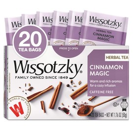Wissotzky Cinnamon Magic Herbal Tea, 20 Teabags | Caffeine Free Tea | Warm Cozy Tea Blend