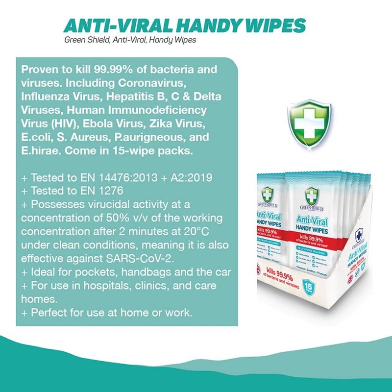 Green Shield Anti-Viral Handy Wipes - Pack of 15