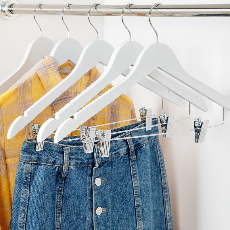 TOPIA HANGER Wooden Suit Hangers with Adjustable Metal Clips (10