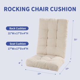 LYLNBYWK Rocking Chair Cushion, Premium Corduroy Seat and Back Cushion with Ties, Suitable for Indoor/Outdoor Rocker, Pack of 1, Beige