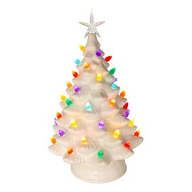 Kurt Adler 14" Battery Operated LED Lighted Ceramic White Tree Table Piece