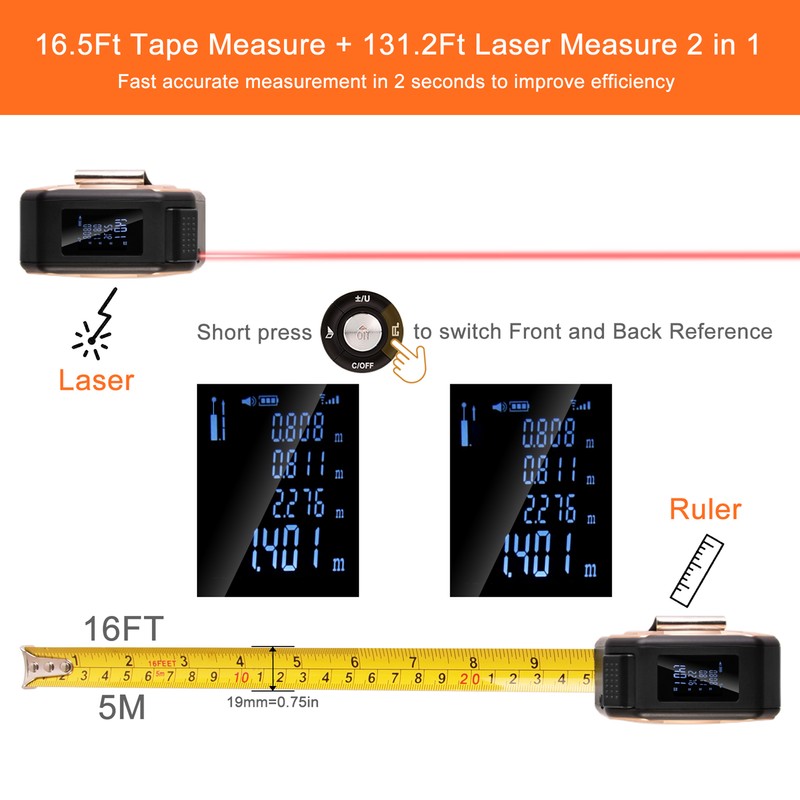 Infrared Electronic Tape Measure, 2-in-1 Handheld Electronic Rangefinder Measure Automatic
