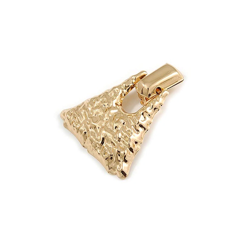 Statement Hammered Triangular Drop Clip-On Earrings/Gold Tone/ 60mm L