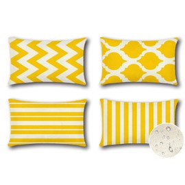 OTOSTAR Set of 4 Waterproof Throw Pillow Covers 16x24 Inch Farmhouse Geometric Square Pillow Cases for Couch Patio Furniture Balcony Garden Outdoor Decoration（Geometry70-Yellow）
