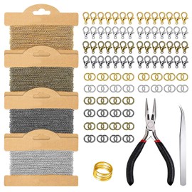 Jewellery Craft Set, Jewellery Making Kit, Jewellery Making Accessories, Jewellery Making Chains with Lobster Clasp, 200-Piece Opening Ring for DIY Craft Supplies