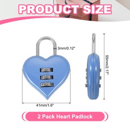 MECCANIXITY Combination Locks, Heart Shape 3 Digit Password Padlock Love Locker Lock for Jewelry Storage Box Diary Gym Outdoor Fence Gate Hasp Cabinet Storage, Light Blue, Pack of 2