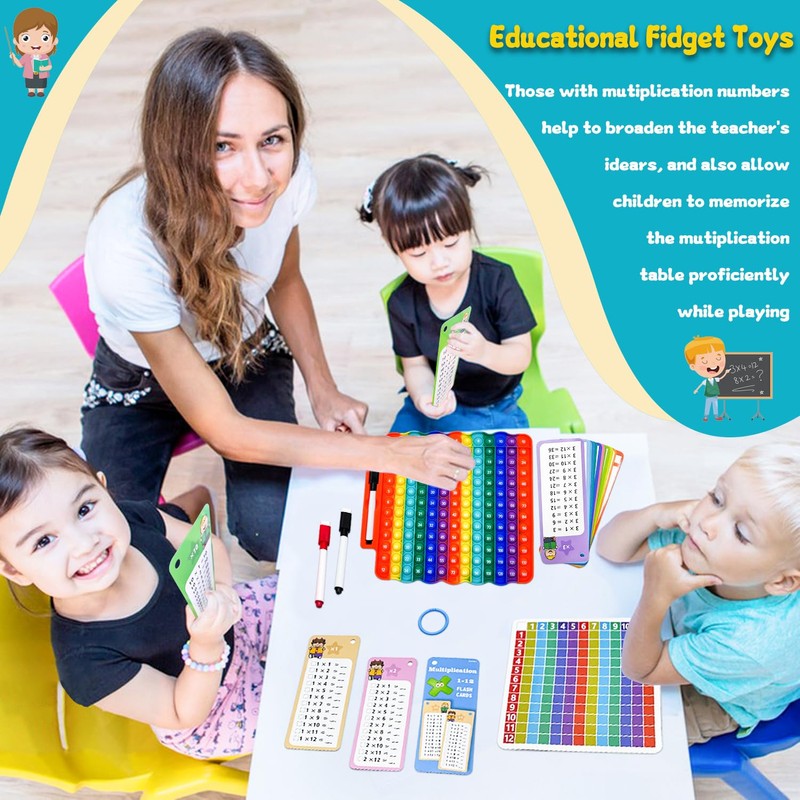 Multiplication Flash Cards + Fidget Multiplication Chart,Math Flash Cards,Suitable for