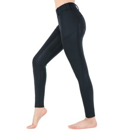 beroy Horseback Riding-Pants Girls Equestrian-Breeches - Kids Schooling Horse Tights Full Seat Silicone Pockets(Black,14)