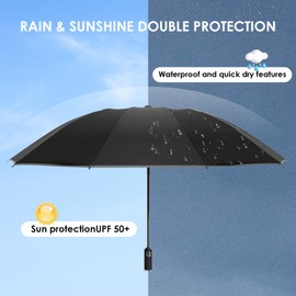 Sykrawki Windproof Inverted Umbrella with 10 Ribs, Automatic Open/Close, Compact, Diameter 105 cm - For Men and Women, black