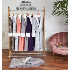 CityComfort Women's Fluffy Fleece Dressing Gown Dressing Gown, Two Tone Grey