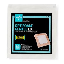 Medline Optifoam Gentle EX Bordered Foam Dressing, 6" x 6", Each