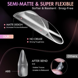 Ranrose Almond Nail Tips 240pcs Half Matte Full Cover False Nail Soft Gel Acrylic Nails Extension Tips 12 Sizes Press on Nails Home Salon DIY Gift for Women