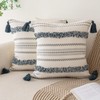 BUIOVBEY Boho Throw Pillow Covers 20x20 Set of 2 Woven Tufted Farmhouse Pillows Cover with Tassels Textured Striped Cushion Case Neutral Pillow Cases Decorative Pillowcase for Sofa, Bed, Dark Blue