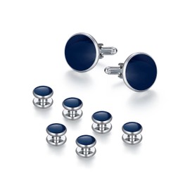 Mens Classic Shirts Cufflink Studs, Mother-of-Pearl Tuxedo Shirt Button and Cuff Links Set, Formal Business Wedding Jewelry XDS05 Blue