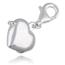 Sterling Silver Engravable Opening 3D Heart Locket Clip-On Clasp Charm - 925 Sterling Silver - For Thomas Sabo Style Charm Bracelets and Necklaces