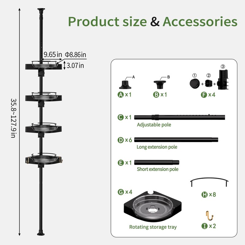 akinbas Tension Pole Shower Caddy with 4 L-Lazy Susan Organizer