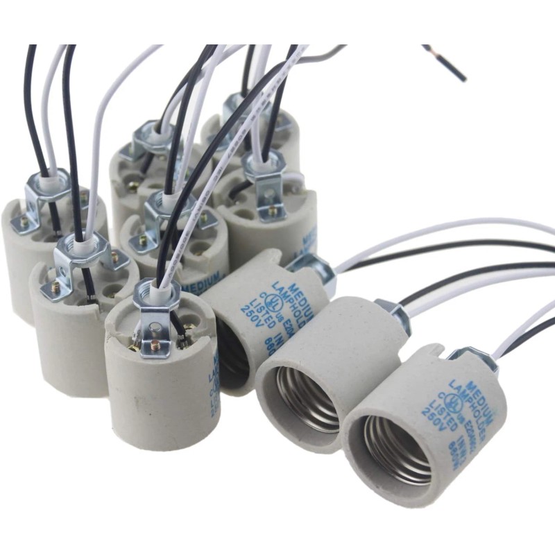 Rextin 10Pcs Ceramic Standard Medimun Screw Base Socket E26 E27