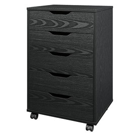 Panana 5/7 Drawer Chest, Wooden Tall Dresser Storage Dresser Cabinet with Wheels, Office Organization and Storage, Bedroom Furniture (5 Drawer, Black)