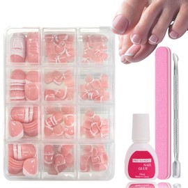 Pack of 240 False Toenails Kit - French Toenails for Sticking - Full Cover Acrylic Toe Nail Tips - 12 Sizes Artificial Toe Nail Tips, Fake Nails for Nail Art DIY (White French)