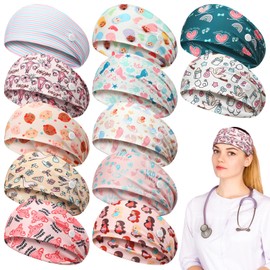 Yearntown 12 Pcs Labor and Delivery Nurse Headbands for Women Non Slip Nursing Headbands with Buttons for Mask Work Accessories Ear Protection Hair Bands Gift for Nicu Obstetrics Nurse Doctor