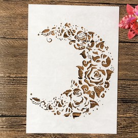 TIAMECH A4 Reusable Moon Flower Stencil for Painting - Rose Crescent Layering Template, DIY Wall Art, Wood Furniture, Scrapbook & Crafts (8.3x11.7inch)