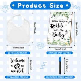 Newwiee 55 Pcs White Bibs for Baby Decorating Design a Bib Decorate Plain newborns Bibs Wooden Sign for Baby Shower Games Kit(Greenery)