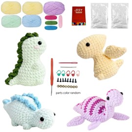 Crochet Kit for Beginners, 4Pack Dinosaurs DIY Yarn Knitting Craft Beginner Crochet Kit for Adults with Step-by-Step Video Tutorials DIY Crochet Animal Kits Kids Knitting Enthusiast Supplies