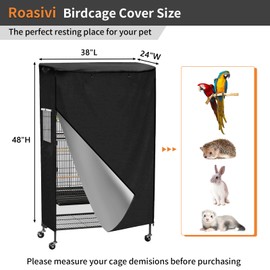 Universal Large Bird Cage Cover Bird Cage Covers for Night Light-Blocking & Breathable Fit for Parrots and Other Small Animals Waterproof Durable Oxford Fabric 38" L x 24" W x 48" H Black