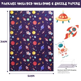 6 Sheets Birthday Wrapping Paper For Kids Girls Boys Women Men, Outer Space Design Wrapping Paper, Space Wrapping Paper Folded Flat 20x28 inches per sheet