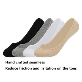 No Show Socks Women Ultra Low Cut Socks Cotton Seamless Non Slip Invisible Liner Footies for Flats 4 Pairs (US, Numeric, 5, 9, Regular, Regular, Black White Grey Beige)