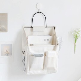 Aimery 2 Pack Waterproof Canvas Wall Hanging Bag Organizer Basket with Pockets for Bathroom Bedroom Kitchen Dorm Room Essentials Rv Storage and Organization (Gray + Beige)