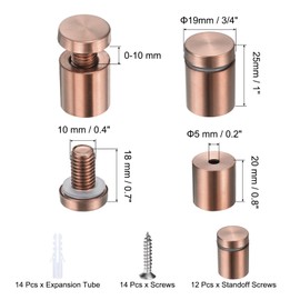 uxcell 12 Pcs 3/4" x 1" Standoff Screws Stainless Steel Wall Mount Sign Mounting Hardware Kit with 14pcs Screws for Hanging Acrylic Glass Signs Advertising Boards, Rose Gold