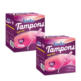 KINZINO Cotton Tampons Applicator Tampons Super Absorbency Breathable Period Tampon Sport Leakguard Braid Dye Free Unscented 96 Count