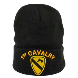 U.S. Military U.S. ARMY NAVY MARINE 3D Emblem Long Beanie Black,Navy,Red Army Gear Knit Hat Cap (1st CAVALRY)