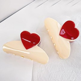 Cute Heart Hair Claws Non Slip 3.2" Medium Hair Claws Clips Red Love Heart Women Girls Hair Accessories