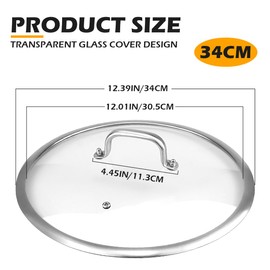 13 Inch Tempered Glass Frying Pan Lids with Handle Cooking Replacement Cover Fry Pan Lid Skillet Lid for Skillets, Round Cast Iron, Cast Aluminium, Stainless Steel Pans（34cm）