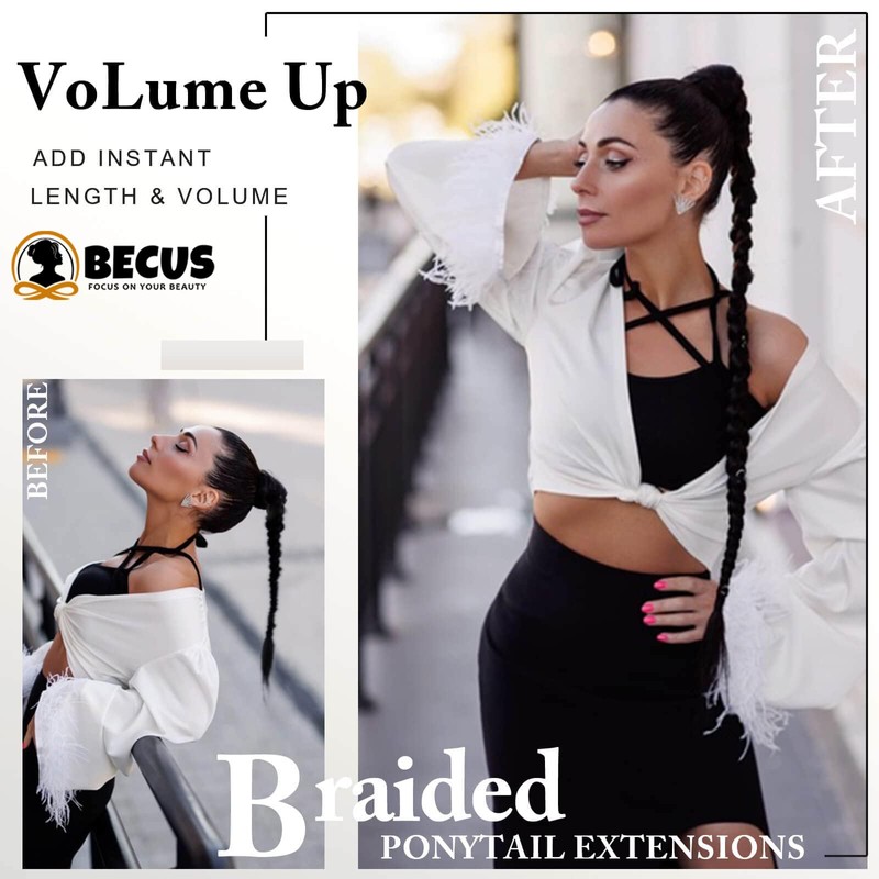 BECUS Braided Ponytail Extension,Mebeli Braid Extensions Long Braided Ponytail Extension
