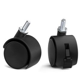DEWEL Screw Type Caster M8 with Stopper, 50 Diameter, Replacement Caster Screwed, 360 Degree Rotation, Silent, Set of 4 (2 without Stoppers + 2 Stoppers) (Black, M8)